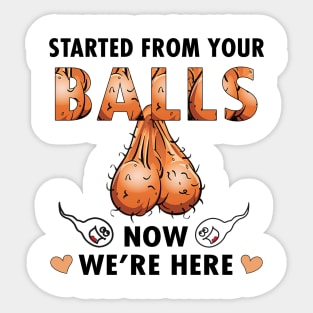 Dad Started From Your Balls Now I'm Here Funny Rude Personalized Sticker